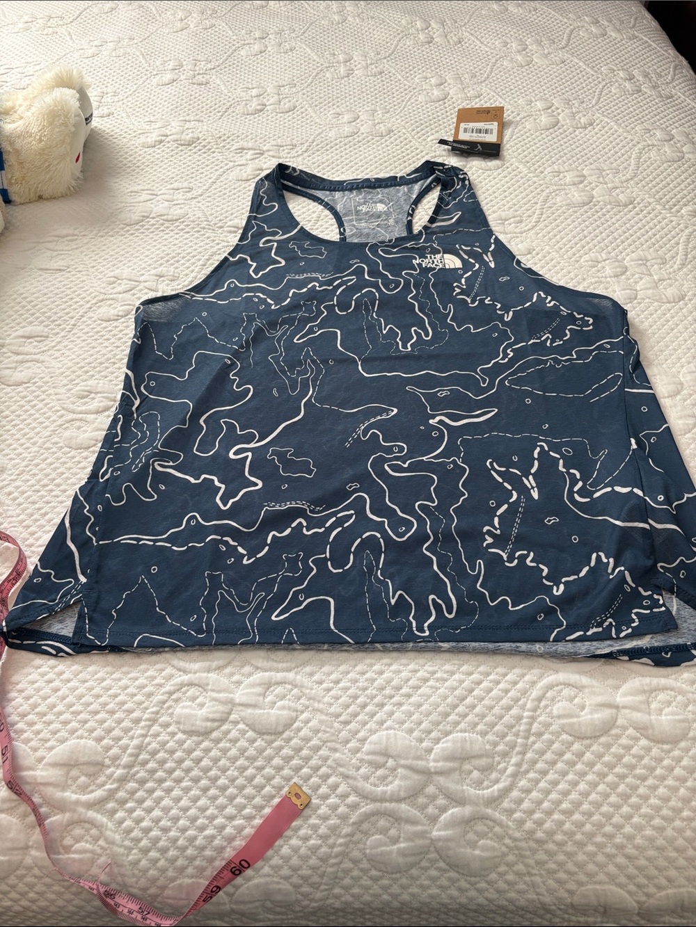 The North Face Women's Navy Blue Tank Top with White Topographic Print
